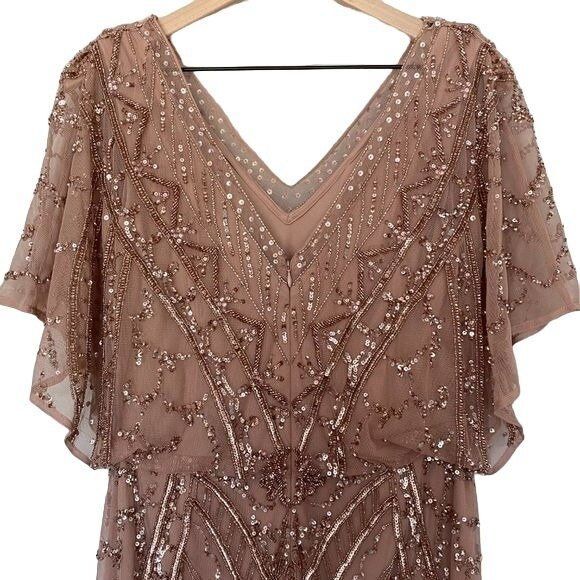 Christina Wu Beaded Rose Gold Size 16 Gown XL Dress Elegance 17943 - Picture 6 of 10